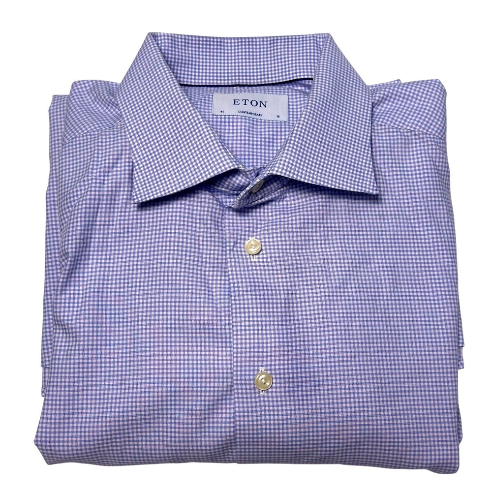 Eton Contemporary Dress Shirt Mens Size 18 46 White Spread Collar‎ Long Sleeve